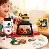 Keezi Kids Pretend Role Play Toy Coffee Shop with Coffee Maker Machine Play Money Food Tea Party Set.
