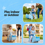 KEEZI Kids Ride On Push Car Toys with Storage Space Animal Stickers Blue 67CMX43CM