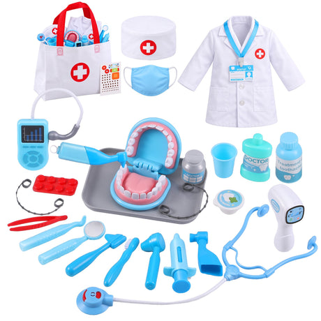 Keezi kids doctor and dentist pretend play set, 30 pieces.