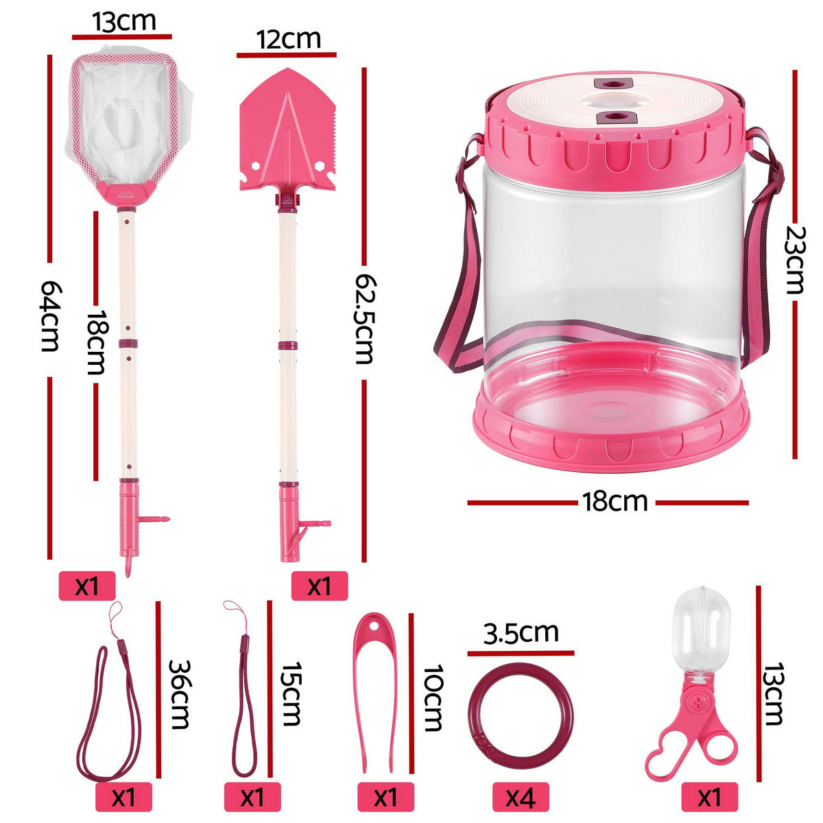 Keezi Kids Bug Catcher Kit 12pc Outdoor Explorer Toys Insect Viewer Net Shovel Pink