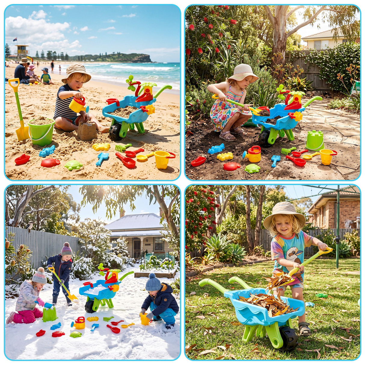 Keezi Kids Sandpit Beach Toys Set Wheelbarrow Shovels Animal Molds Sand Play