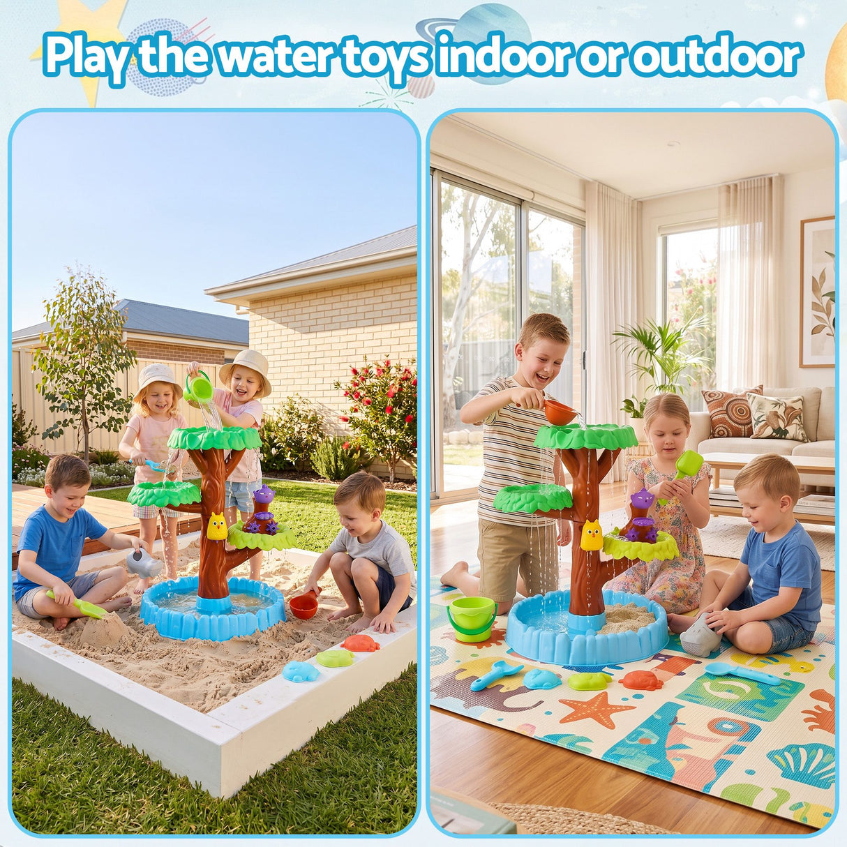 Keezi 62cm Tree Water Table Kids Sandpit Toys Set with Shovels Molds for Sand Play