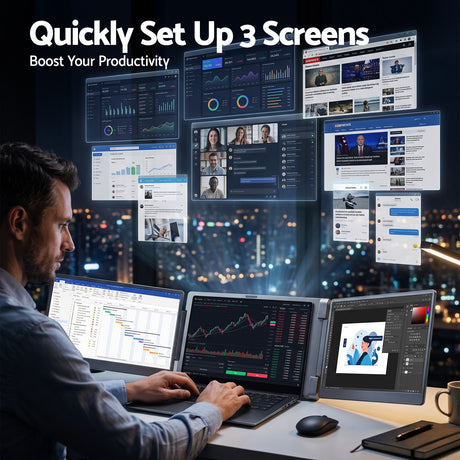 Portable extender triple display, supplied with a carry bag.