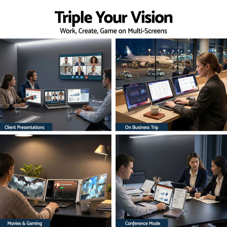 Portable extender triple display, supplied with a carry bag.