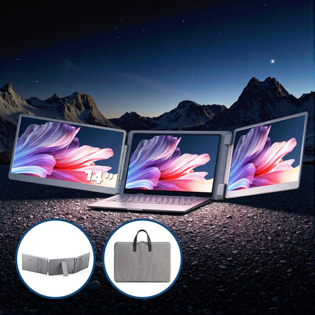 Portable extender triple display, supplied with a carry bag.
