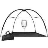 Black portable golf practice net, 3.5m, supplied with a carry bag.