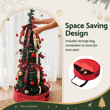 The 160cm pop-up tree shown again, folds flat for storage.