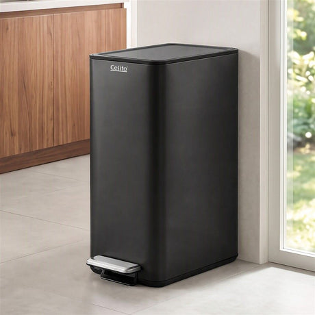 Cefito 15L slim carbon steel pedal rubbish bin in black