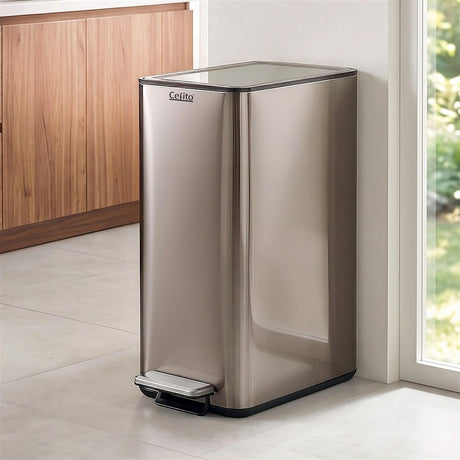Cefito 15L slim carbon steel pedal rubbish bin in grey