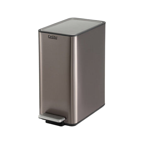 Cefito 15L slim carbon steel pedal rubbish bin in grey