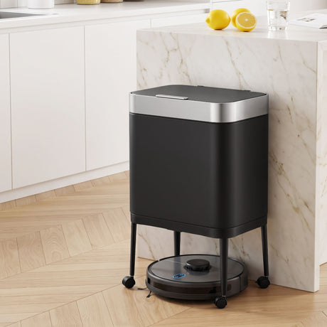 Cefito 40L Press Top Trash Can Kitchen Rubbish Bin Stainless Steel Black.