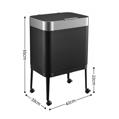 Cefito 40L Press Top Trash Can Kitchen Rubbish Bin Stainless Steel Black.