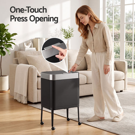 Cefito 40L Press Top Trash Can Kitchen Rubbish Bin Stainless Steel Black.