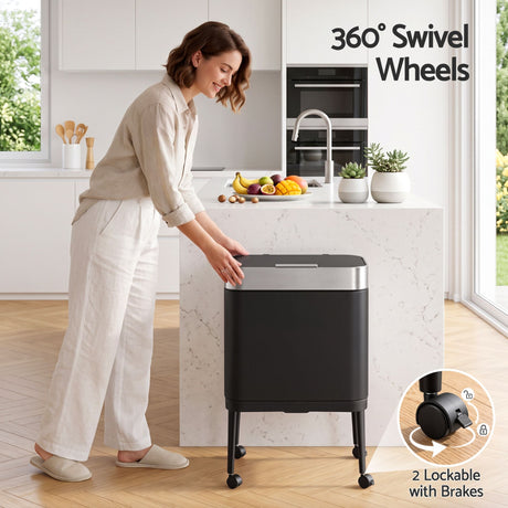 Cefito 40L Press Top Trash Can Kitchen Rubbish Bin Stainless Steel Black.