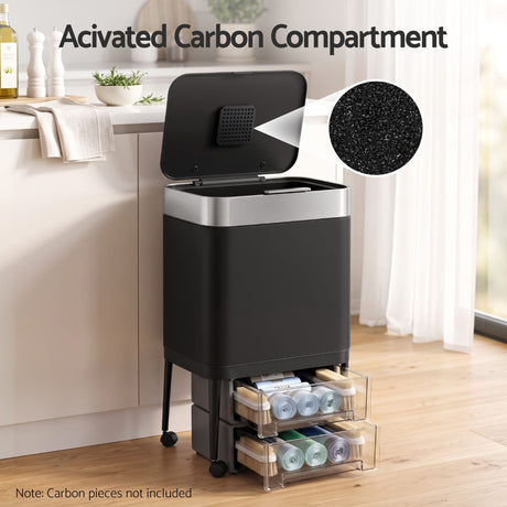Cefito 40L Press Top Trash Can Kitchen Rubbish Bin Stainless Steel Black.