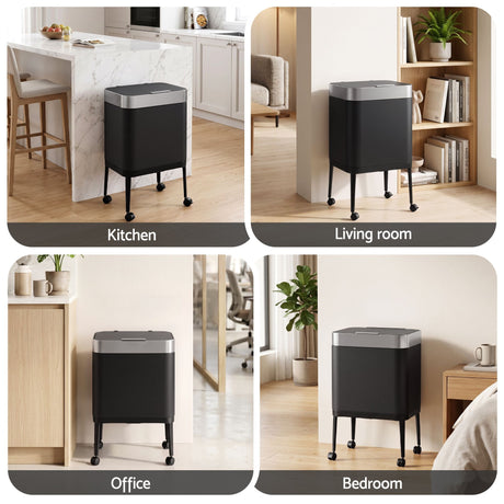 Cefito 40L Press Top Trash Can Kitchen Rubbish Bin Stainless Steel Black.