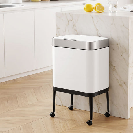 Cefito 40L Press Top Trash Can Kitchen Rubbish Bin Stainless Steel White.