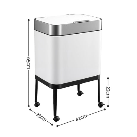 Cefito 40L Press Top Trash Can Kitchen Rubbish Bin Stainless Steel White.