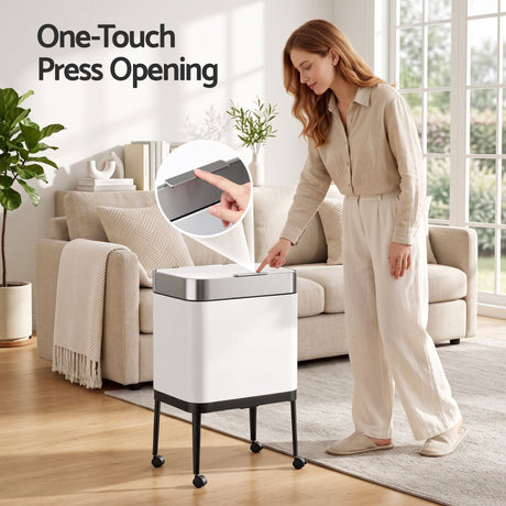 Cefito 40L Press Top Trash Can Kitchen Rubbish Bin Stainless Steel White.