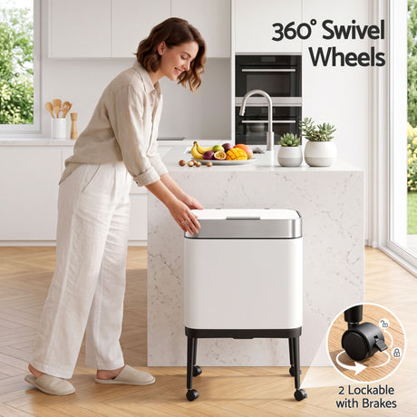 Cefito 40L Press Top Trash Can Kitchen Rubbish Bin Stainless Steel White.