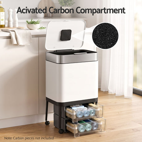 Cefito 40L Press Top Trash Can Kitchen Rubbish Bin Stainless Steel White.