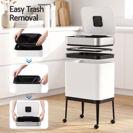 Cefito 40L Press Top Trash Can Kitchen Rubbish Bin Stainless Steel White.