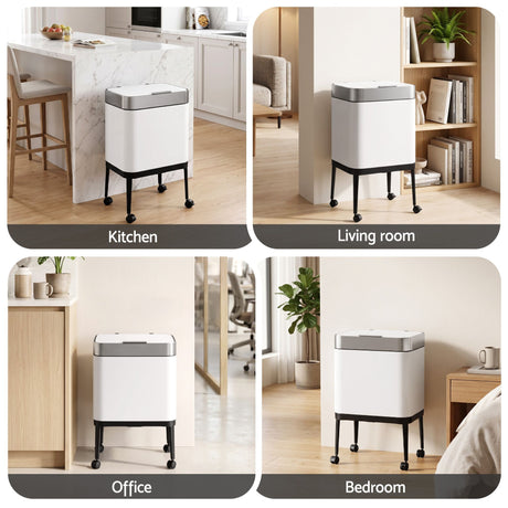 Cefito 40L Press Top Trash Can Kitchen Rubbish Bin Stainless Steel White.
