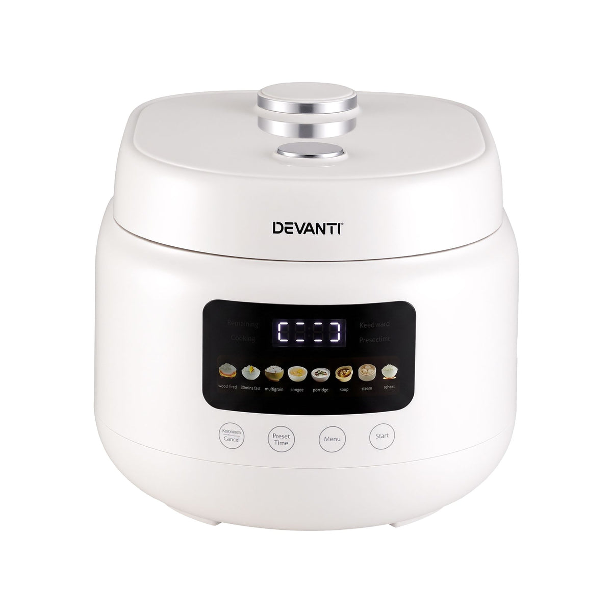 Devanti 3L Rice Cooker Small 6 Cup 8-in-1 Multi Cooker with 24H Preset Off-White