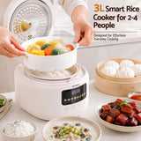 Devanti 3L Rice Cooker Small 6 Cup 8-in-1 Multi Cooker with 24H Preset Off-White