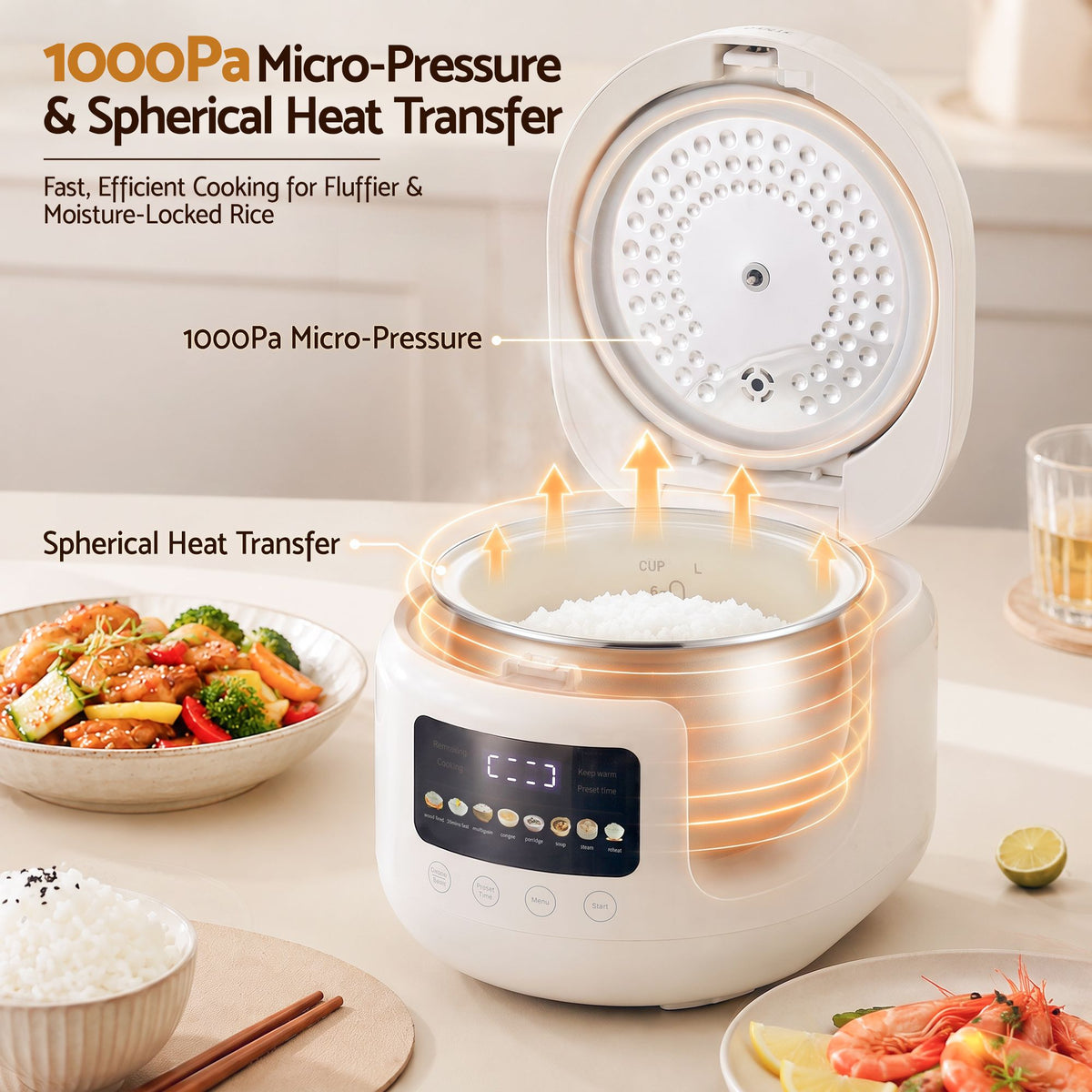 Devanti 3L Rice Cooker Small 6 Cup 8-in-1 Multi Cooker with 24H Preset Off-White