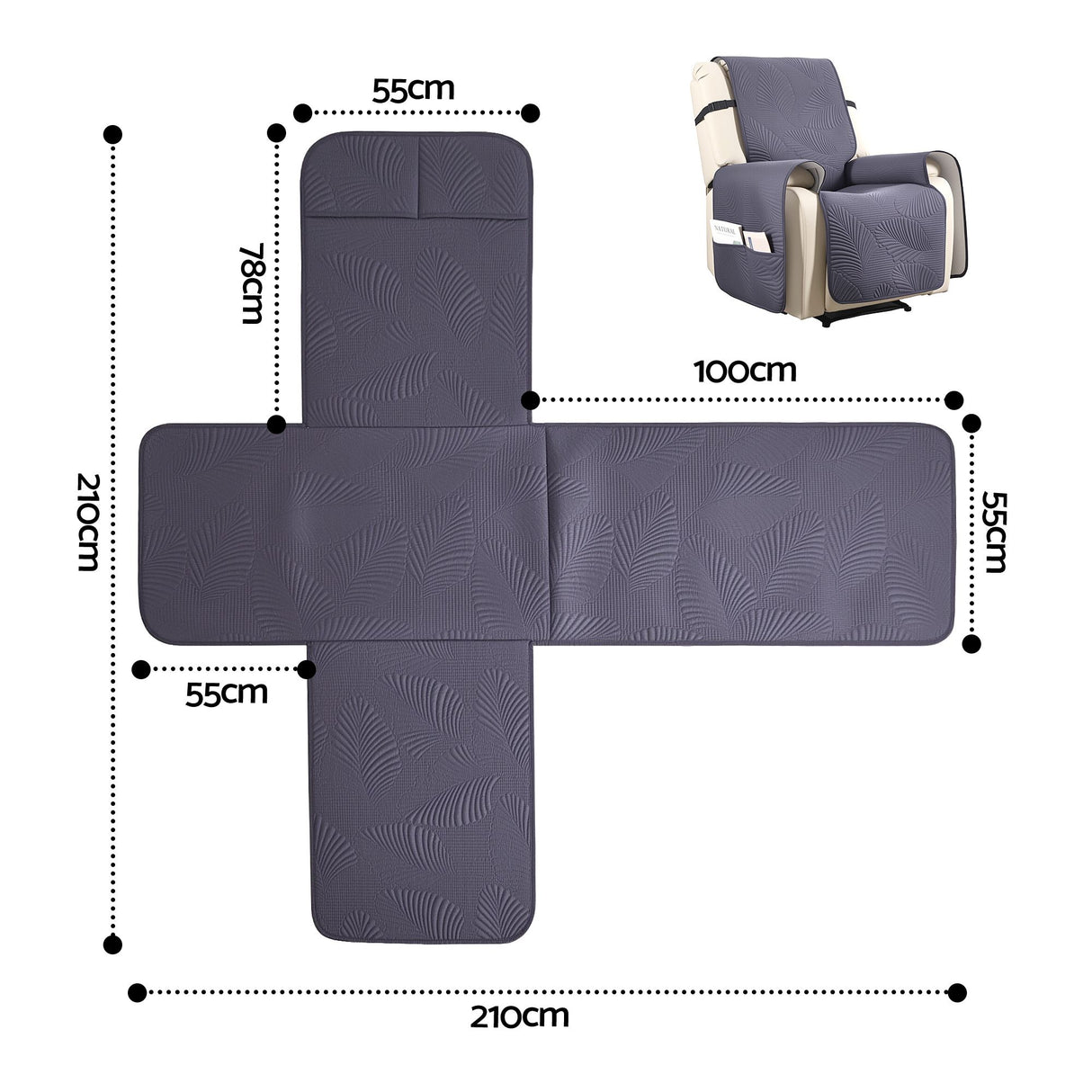 Artiss Quilted Recliner Chair Covers 100% Waterproof Recliner Slipcovers Grey