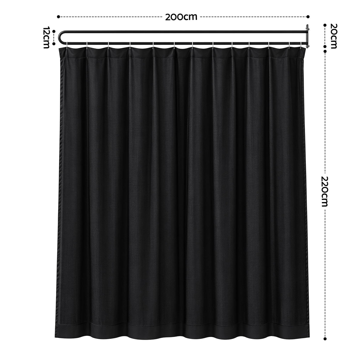Artiss Room Divider Wall Mounted Hanging Curtain Partition Screen Black 200x220cm