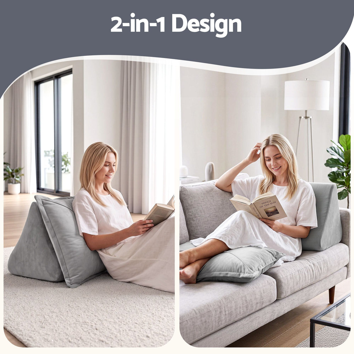 Giselle Bedding Back Pillow for Sitting in Bed, No-Collapse 25D High-Density Base, Ergonomic Lumbar Support Pillow for Gaming, Nursing & Floor Tatami, 90% Shredded Sponge Cushion with Washable Velvet Cover - Shoppers Spot Home & Garden > Bedding > Pillows - Alternate view 3