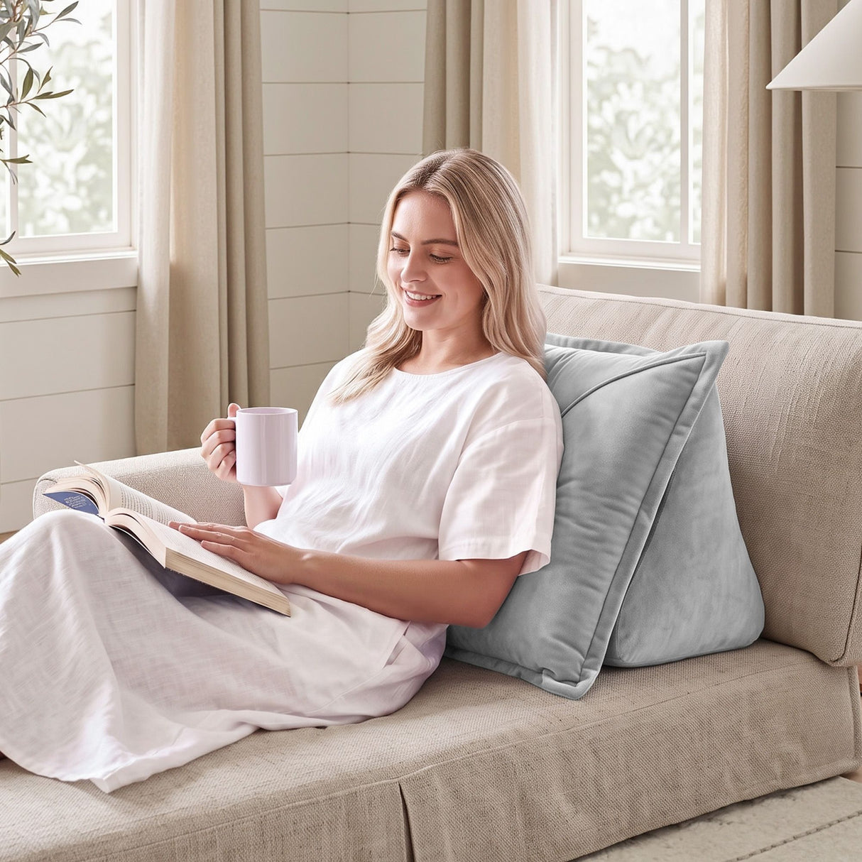 Giselle Bedding Back Pillow for Sitting in Bed, No-Collapse 25D High-Density Base, Ergonomic Lumbar Support Pillow for Gaming, Nursing & Floor Tatami, 90% Shredded Sponge Cushion with Washable Velvet Cover - Shoppers Spot Home & Garden > Bedding > Pillows - Alternate view 8