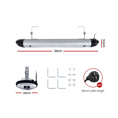 Devanti 2PCS Electric Radiant Strip Heater Indoor Outdoor Patio Remote Control 1500W - Shoppers Spot Appliances > Heaters > Patio Heaters - Alternate view 2