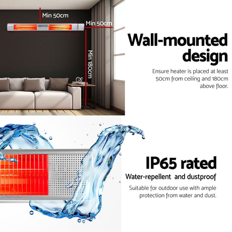 Devanti 2PCS Electric Strip Heater Radiant Infrared Heaters Remote Control 3000W - Shoppers Spot Appliances > Heaters > Patio Heaters - Alternate view 9