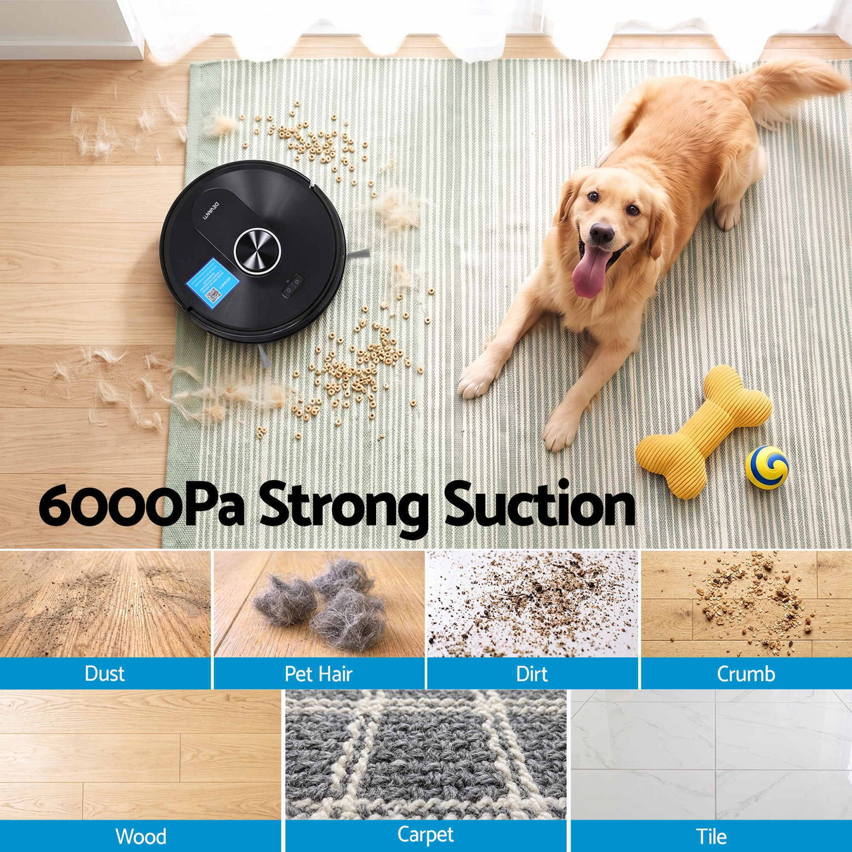 DEVANTI Robot Vacuum and Mop, APP Control 6000Pa LDS Laser 3-in-1 Cleaning