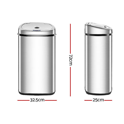 Devanti 50L Motion Sensor Bin Rubbish Automatic Silver