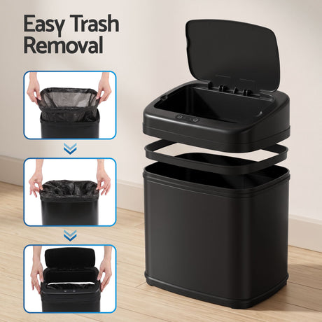 Devanti black touchless motion sensor bin, 15L.