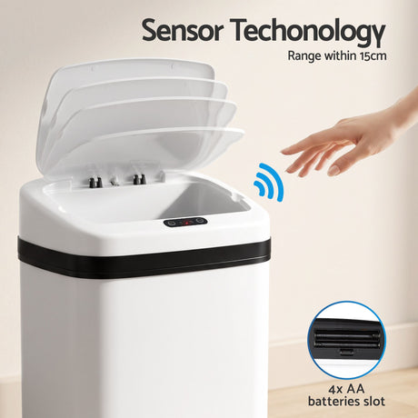 Devanti white touchless motion sensor bin, 15L.