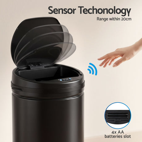 Devanti black touchless sensor bin, 30L.