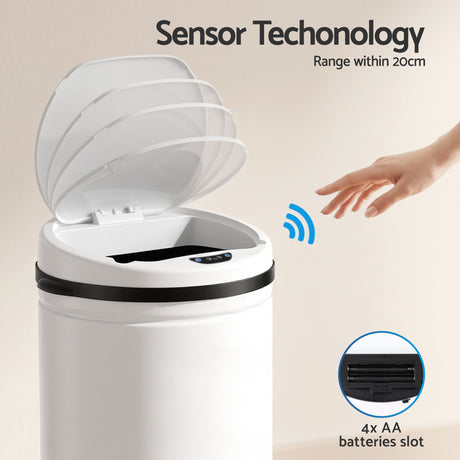 Devanti white touchless sensor bin, 30L.