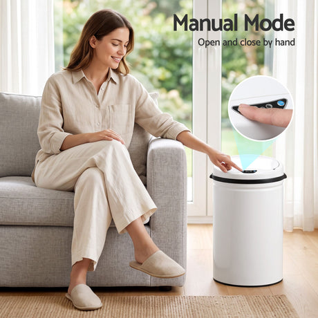 Devanti white touchless sensor bin, 30L.