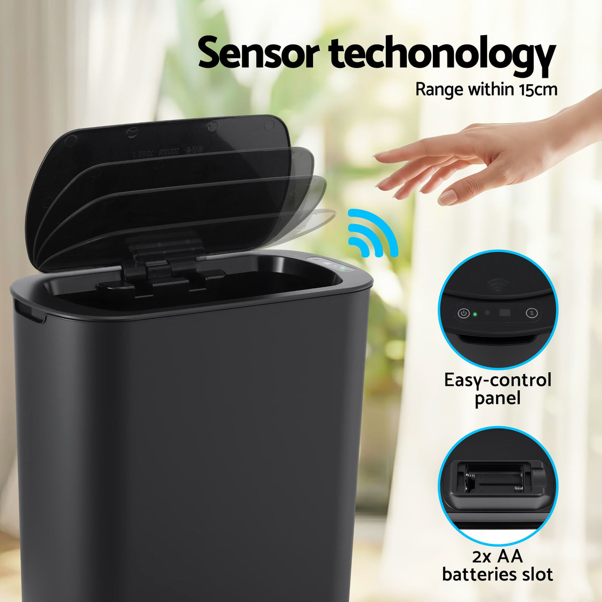 Devanti 21L slim motion sensor bin, black