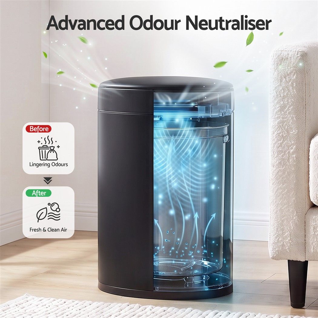 Devanti 20L Automatic Sensor Bin Touchless Rubbish Waste Bin Black Kitchen.