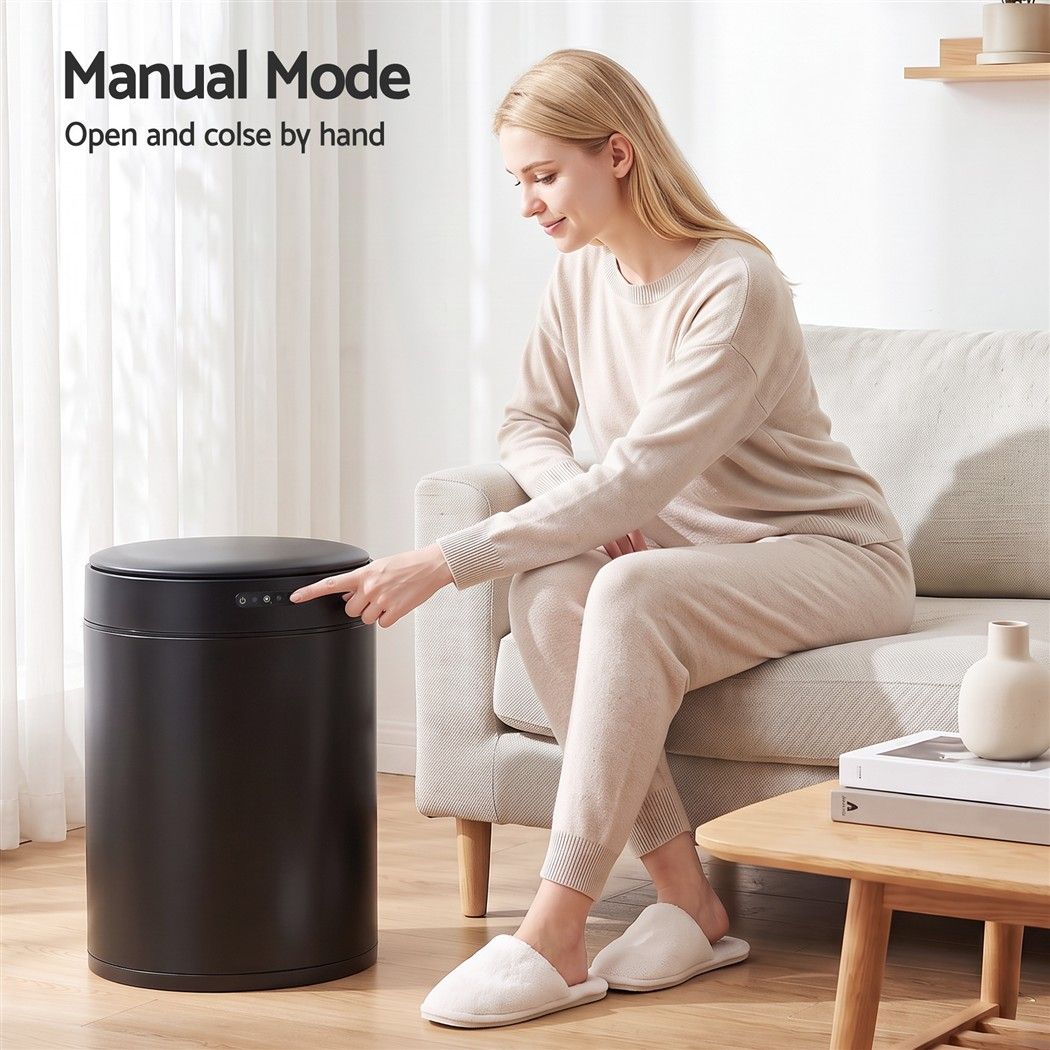 Devanti 20L Automatic Sensor Bin Touchless Rubbish Waste Bin Black Kitchen.