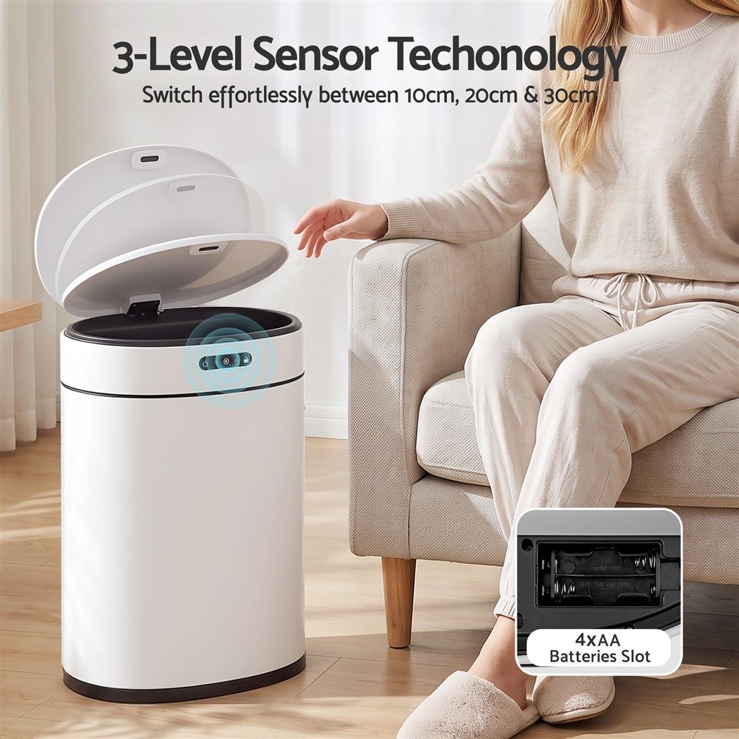 Devanti 20L Automatic Sensor Bin Touchless Rubbish Waste Bin White Kitchen.