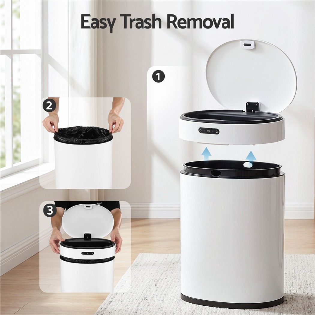 Devanti 20L Automatic Sensor Bin Touchless Rubbish Waste Bin White Kitchen.