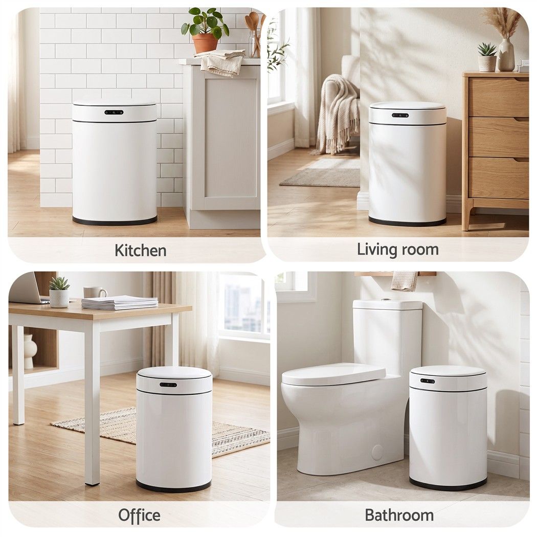 Devanti 20L Automatic Sensor Bin Touchless Rubbish Waste Bin White Kitchen.