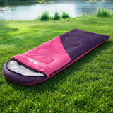 Pink sleeping bag, 213cm, single size, supplied with a carry bag.